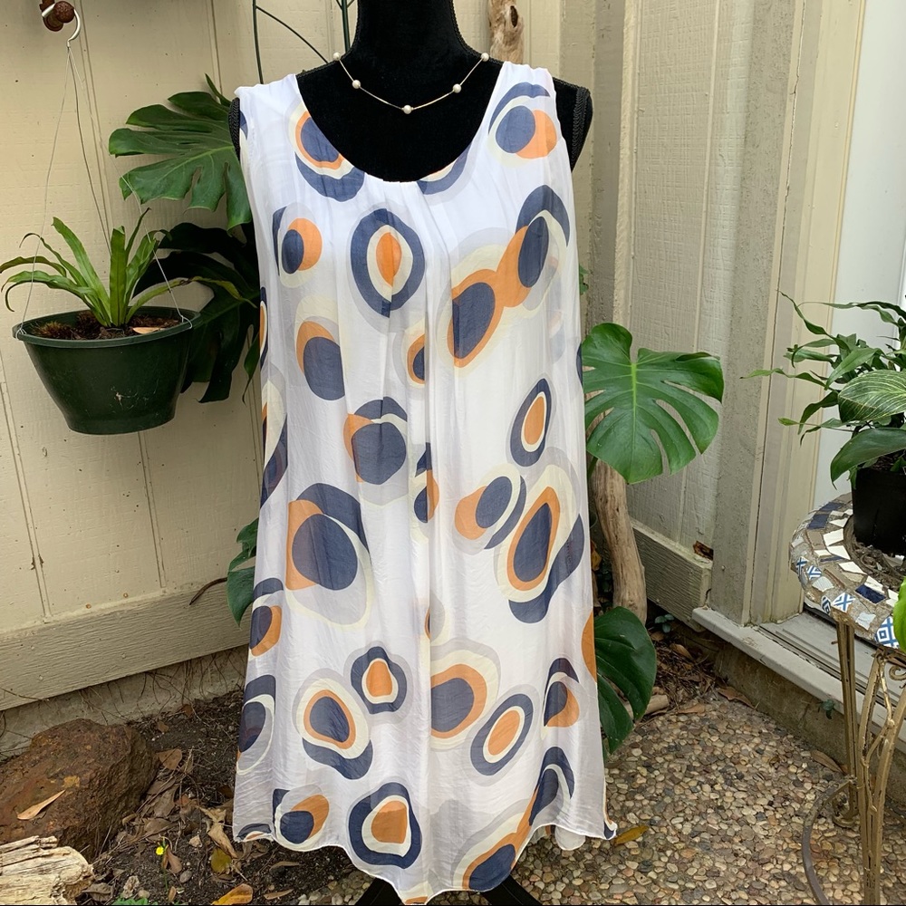 “M” made in Italy dress. Size large,  sheer fabric with full slip and silk blend